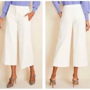 Ann Taylor White Pleated Wide-Leg Culotte Pants 2  Career Dressy Workwear